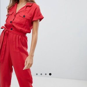 Red utility jumpsuit